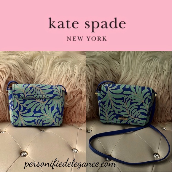 NEW Kate Spade Arbour Hill Avva Blue Green Printed Seaferns Leather Crossbody - Picture 16 of 16